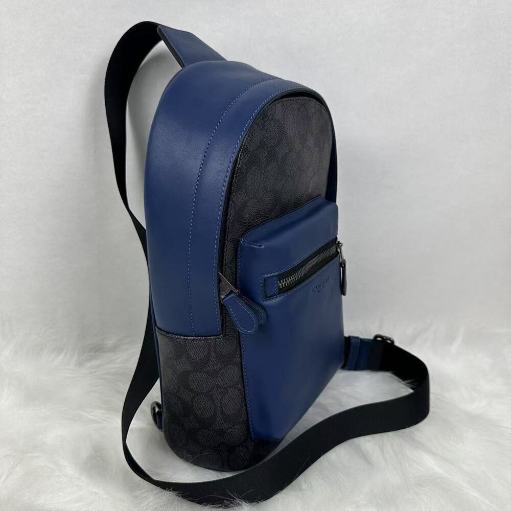 Coach Men's West Pack Colorblock Signature Canvas CAX45 Charcoal/Deep Blue NWT - Picture 3 of 8